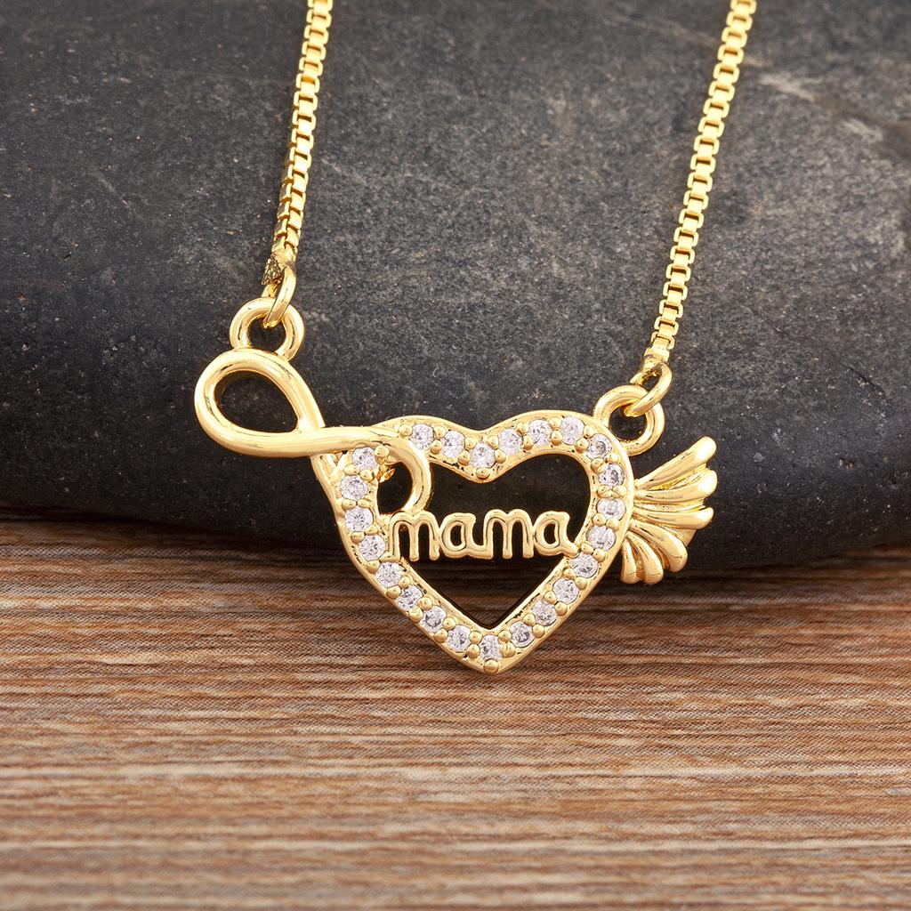 Nidin Hot Sale Heart Shape Mom Letter Charm Pendant Necklace 5 Styles For Women Female Shine Zircon Jewelry Mother's Day Gifts