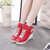 Fashion New Spring Summer Women's High Wedge Canvas Fish Mouth Shoes Korean Version of The Slope Open Toe Hollow Lace Up Canvas Shoes