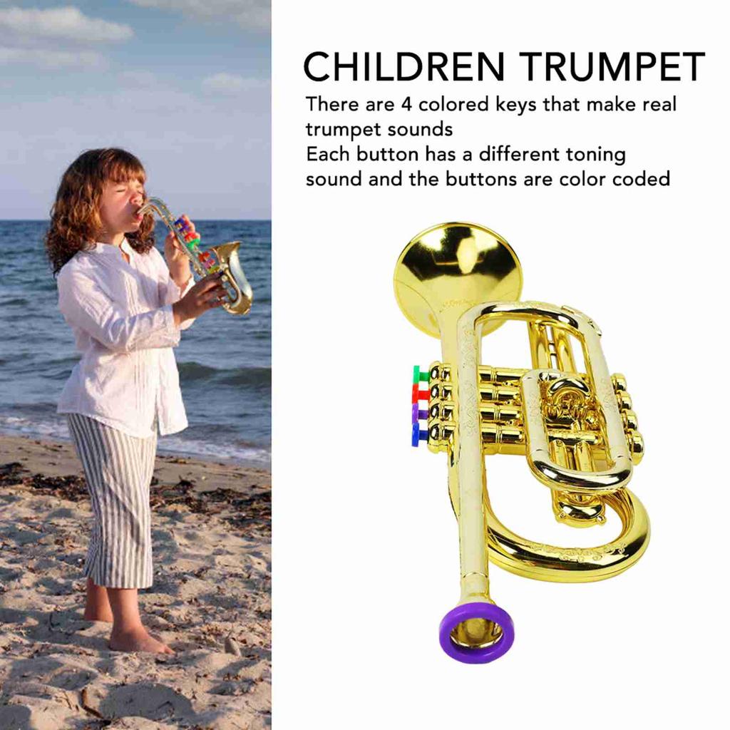 Gold Kid Trumpet Toy with 4 Colored Keys Interesting Educational Musical Children Trumpet Toy Plastic 4 Keys Trumpet Toy