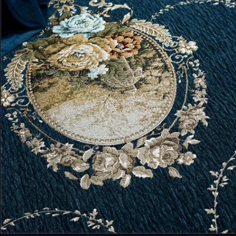 Tapete de sofá de chenille de luxo estilo europeu, tecido com flores grandes, almofada de assento antiderrapante, capa de sofá de madeira maciça de inverno com cobertura total