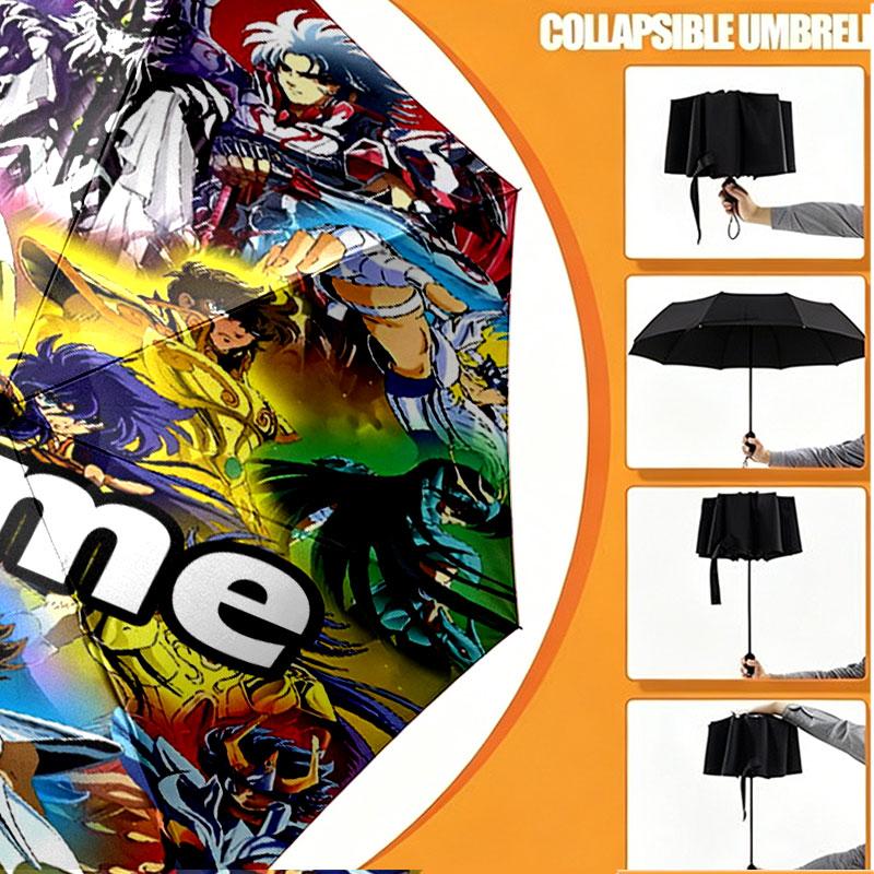 Custom Name Personalized Saint Seiya Print Umbrella, Auto Open Close, 8‑Rib Sturdy Frame, Commute Camping Hiking Use, Birthday Gift