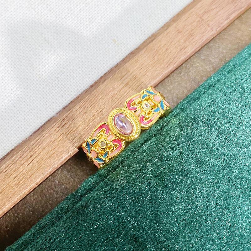 Medieval Personality Retro Dream Pink Butterfly Enamel Drip Open Ring Exquisite Light Luxury Pattern Ring