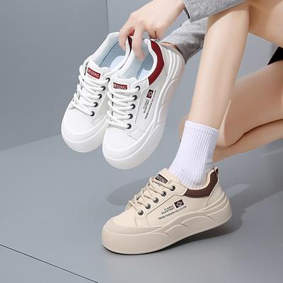 Tênis femininos de couro sintético plataforma chunky, casuais, respiráveis, leves, para caminhada, confortáveis, antiderrapantes, com cadarço, tênis de trabalho para mulheres