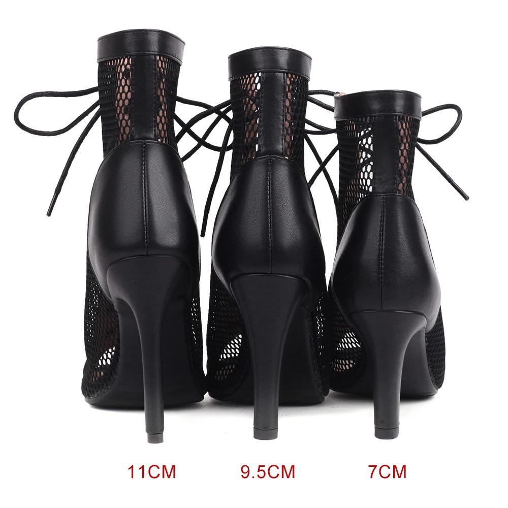 Fashion Peep Toe Summer Shoes Woman Sandals Sexy Hollow Gladiator Ankle Boots Lace-up Thin High Heels Jazz Dance Shoes Female Size 33-46