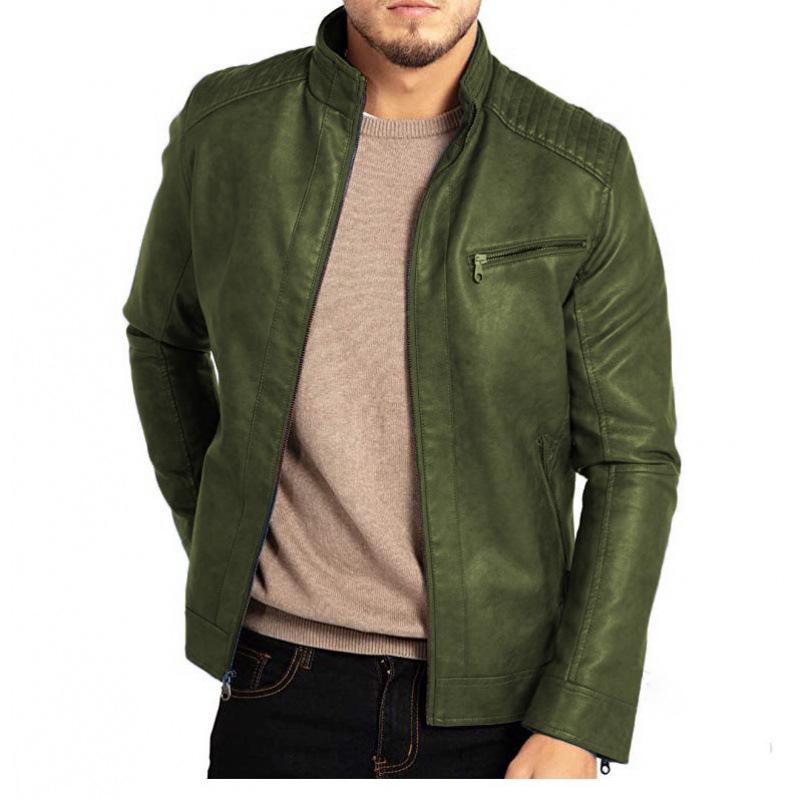 European & American Men's PU Leather Motorcycle Jacket - Stand Collar Punk Style for Teens & Adults.