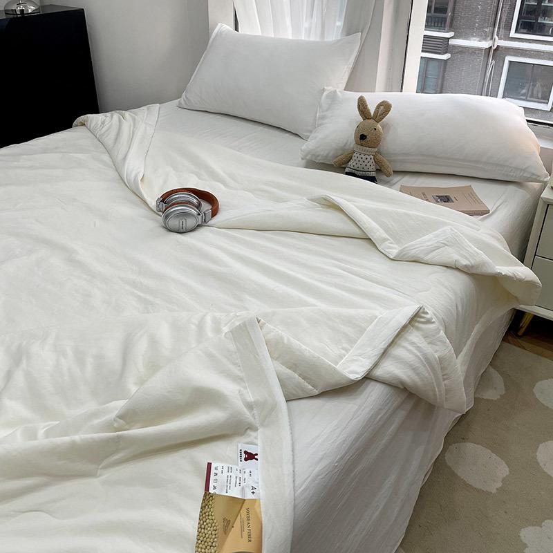Lightweight Soybean Fiber Summer Quilt Set - Breathable Washed Cotton Comforter for Air Conditioner, Machine Washable Solid Color Bedding