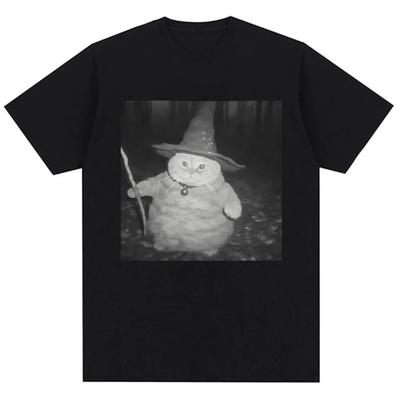 Gruby Kot Czarodziej Śmieszny Mem Graficzny Koszulki Trend Humor Żart Nowość Mężczyźni Kobiety Krótki Rękaw Oversize 100% Bawełna Koszulka Vintage
