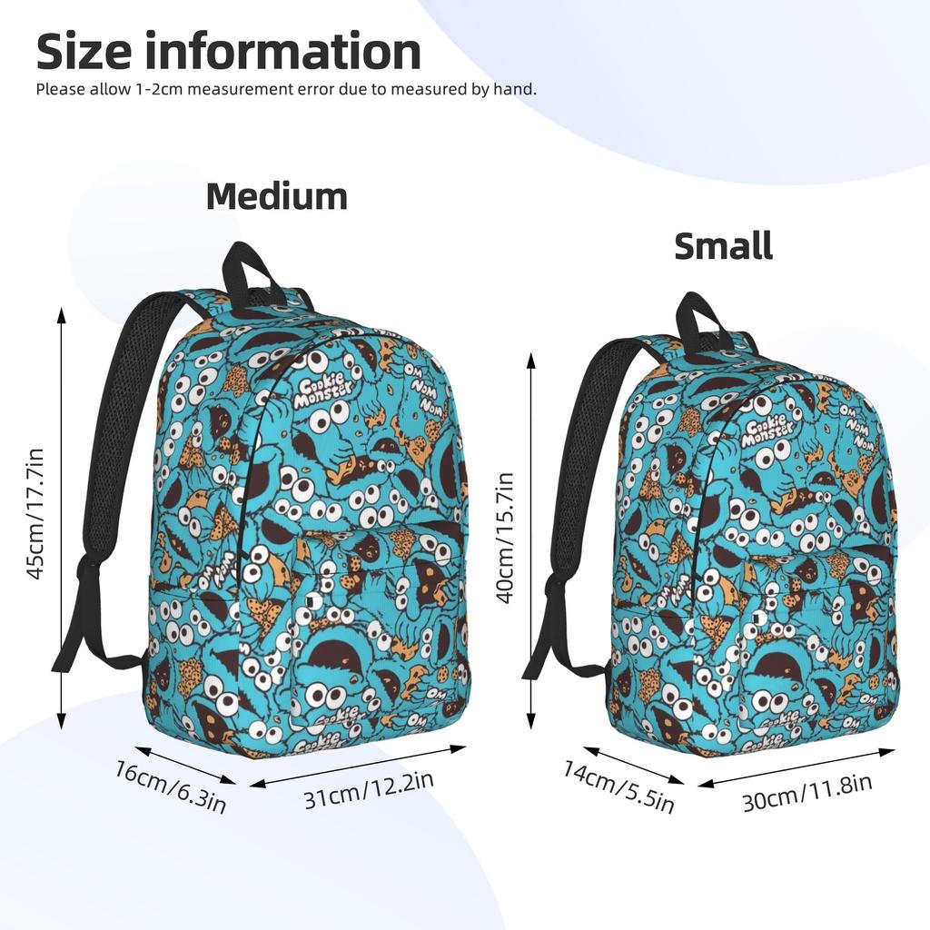 Cookies Anime Monsters Fashion Backpack Lightweight High School Hiking Travel Sesames Streets Daypack Laptop Shoulder Bag