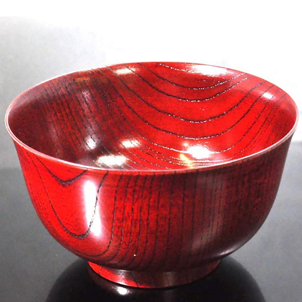 Yamanaka Lacquerware Wooden Gift Zelkova Red Perfect for 60th Birthdays or Respect for the Aged Bowl/Soup Bowl, Boxed, 4.3cm, Wood, Feather-like