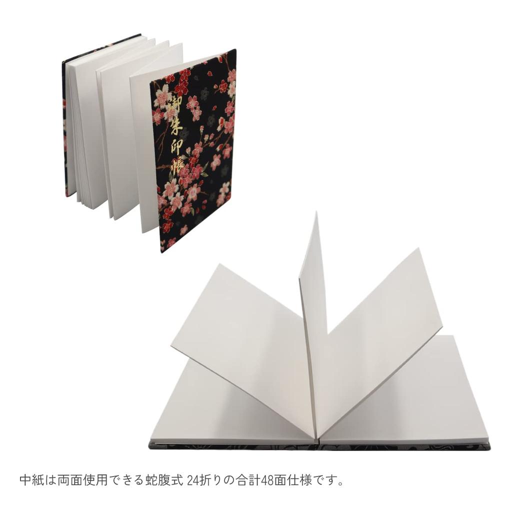 Goshuin stamp 16 x Chirimen silk accordion 24 48 pages Cherry Blossom Japanese-style book, 10.9 cm, crepe, style, folds, (Dancing Black)