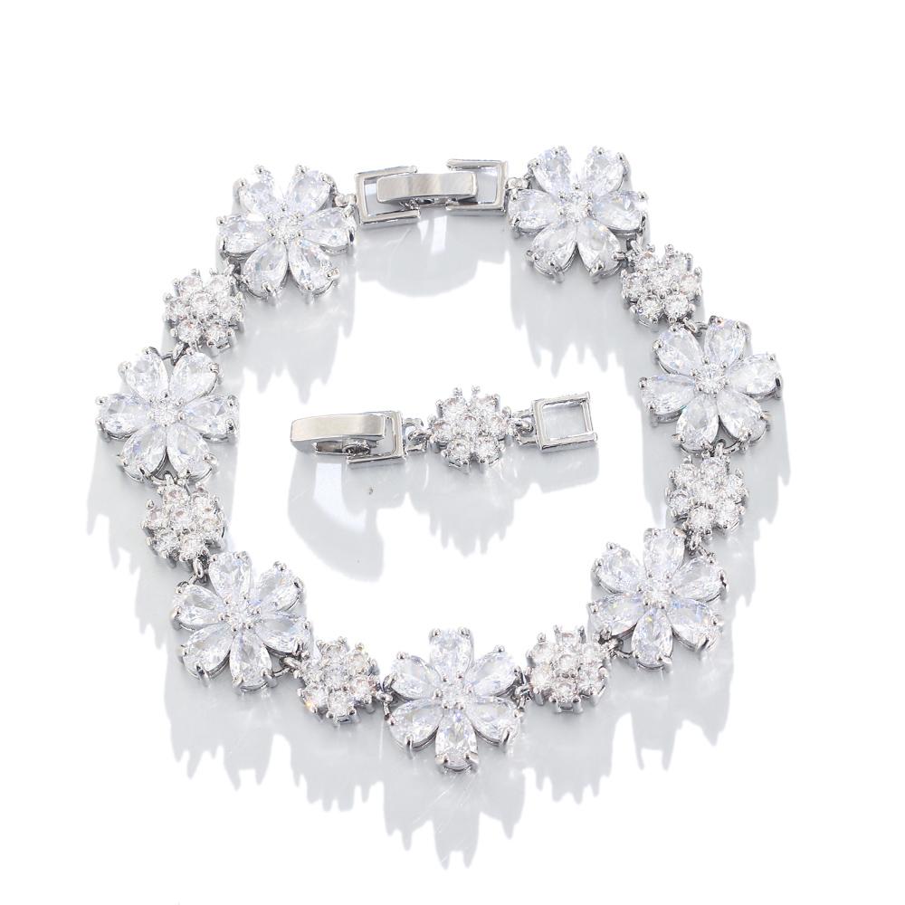 CMM Gorgeous Gold Color Green Cubic Zirconia Flower Charm Link Women Wedding Party Bracelets Jewelry Gift