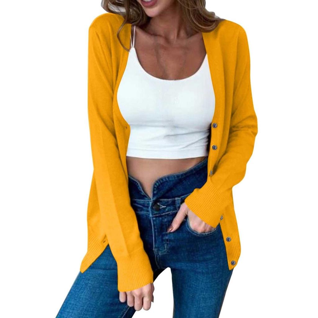 Women's Autumn Button Solid Color Long Sleeve Cardigan Women's Knit Sweater
