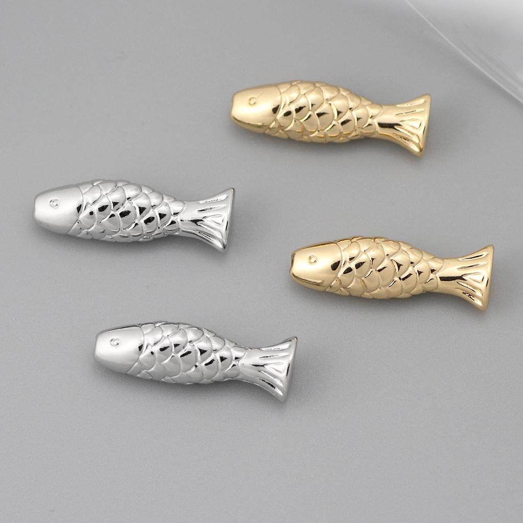 Copper Gold-Plated Retro Fish-Shaped Perforated Beads for DIY Bracelets & Necklaces