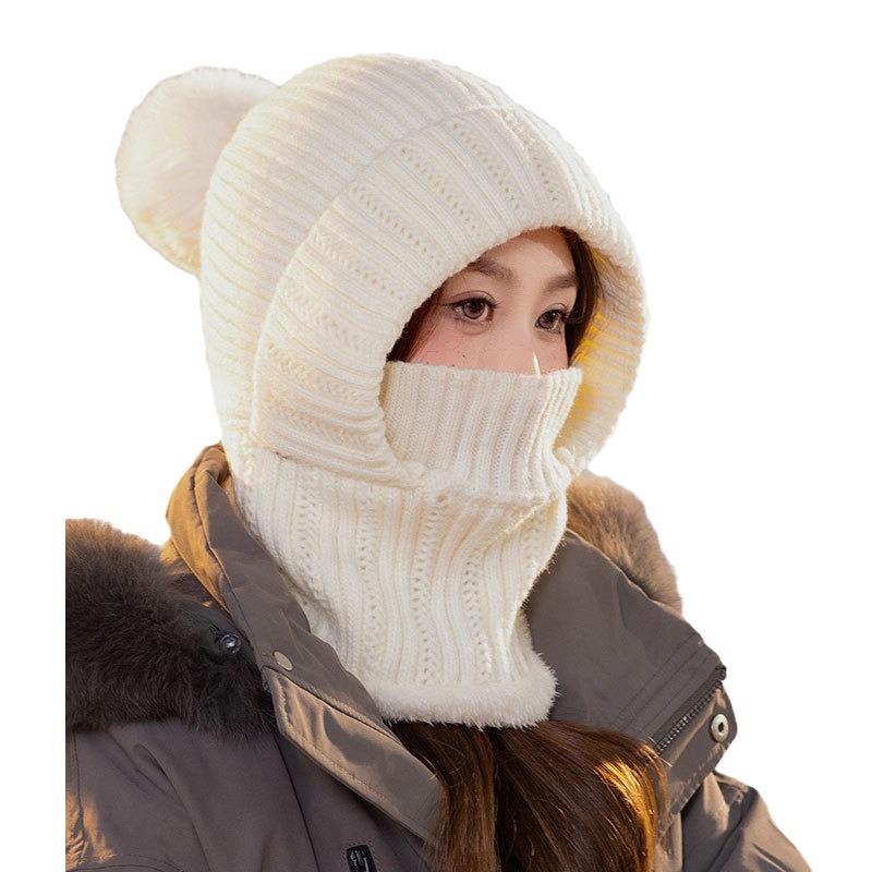 Fleece knitted warm hat women's outdoor cold scarf mask integrated hat winter cycling wool hat