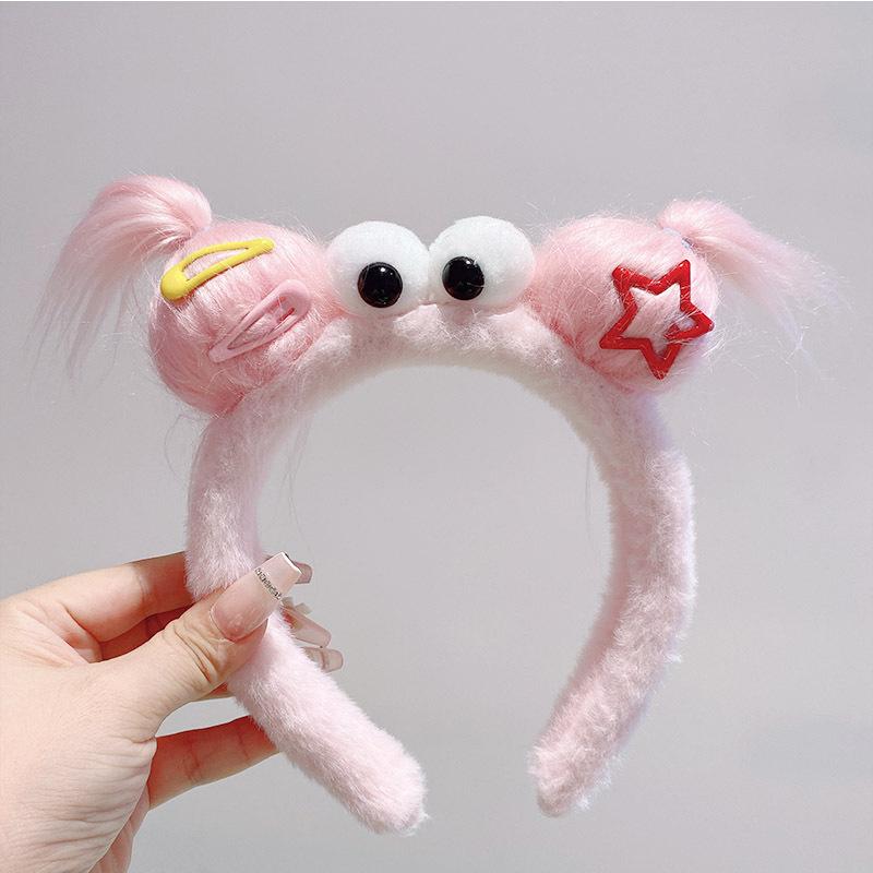 New Funny Plush Ugly Doll HairBand Female Winter Cute Cartoon Face Wash Hairband Hair Hoop Korean Girl Hair Grotto Headband