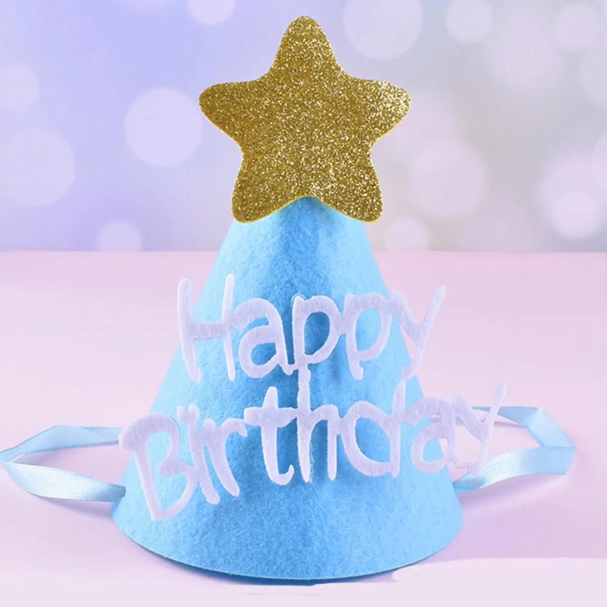 

1pc Kids Pink Blue Birthday Non Woven Party Hat Baby Shower Kid Boy Girl Birthday Headwear Supplies