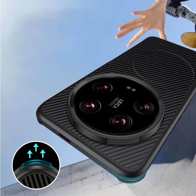 Stoßfänger Handyhülle aus Kohlefaser für Xiaomi 14 Ultra für Magsafe Magsafing Hülle für Xiaomi 14 Pro Kabelloses Laden Magnetische Handyhülle für Mi 14 Pro