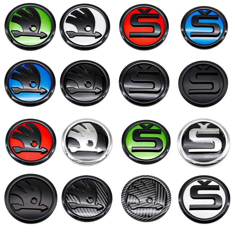 LEDD9 2026 Hot For SKODA 8cm 9cm 10cm Emblem Car Front Hood Badge Rear Trunk Sticker For Skoda S Skoda Kodiaq Fabia Kamiq Karoq Octavi