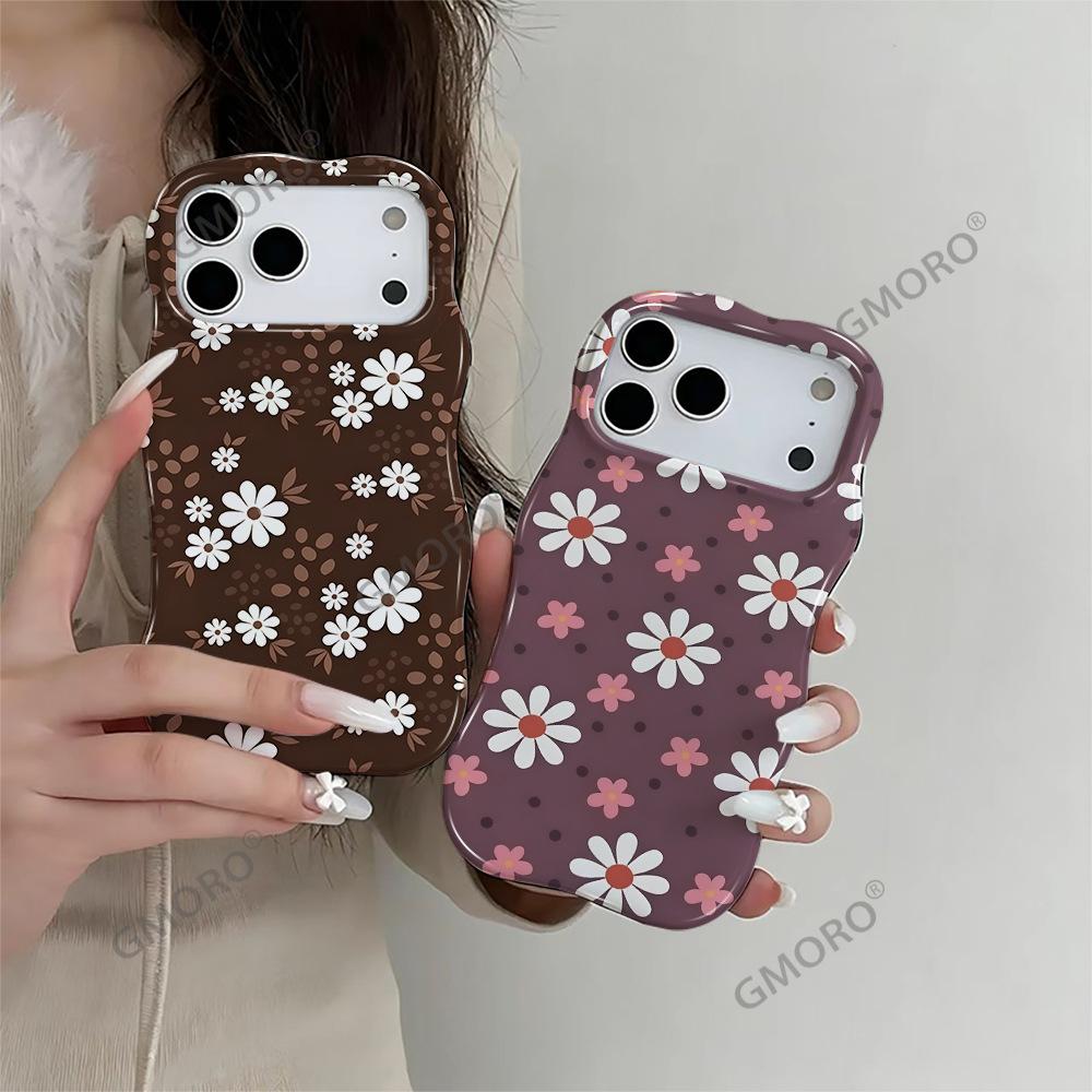 Contrasting Color White Floral Wavy Film Two-in-one High-end Women's Apple 17pm European and American Hot-selling iPhone16
