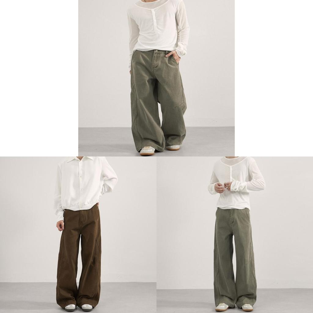 American Vintage Casual Pants With Solid Color For Men And Women