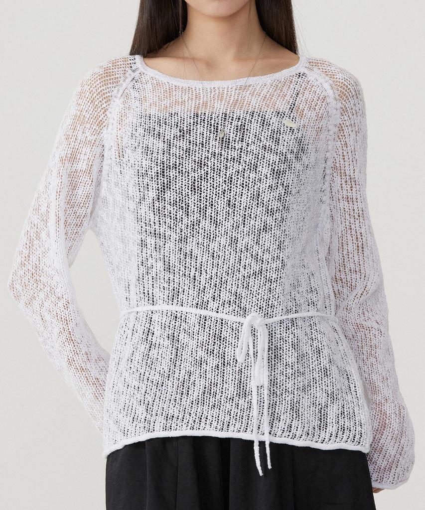COVERNAT WOMAN Crochet Round Neck Knit White