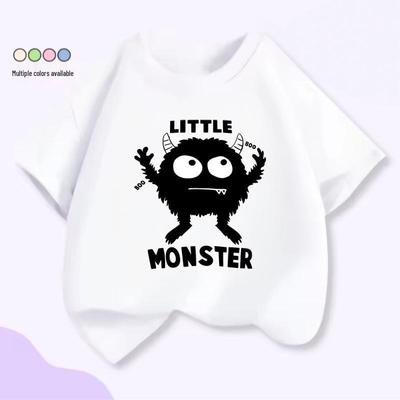 Süßes Monster-Print Baumwoll-T-Shirt für Kinder - Unisex, Locker geschnitten, Sommer Kurzarm