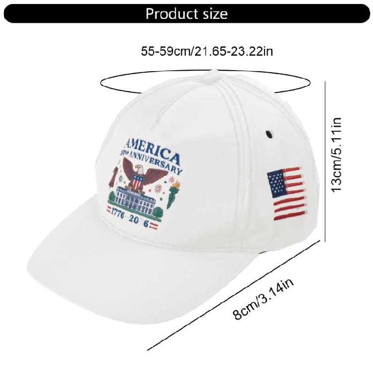 Patriotic Embroidered Baseball Cap 250th Anniversary Machine Washable Adjustable Strap For Adults