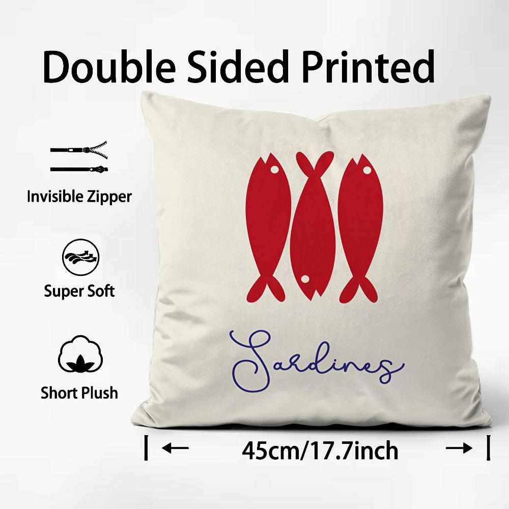 Cute Coastal Charm Sardine Cushion Cover Plush Fabric Soft DoubleSided Printed Sofa Warm Winter Home Child Gift Pillow Case