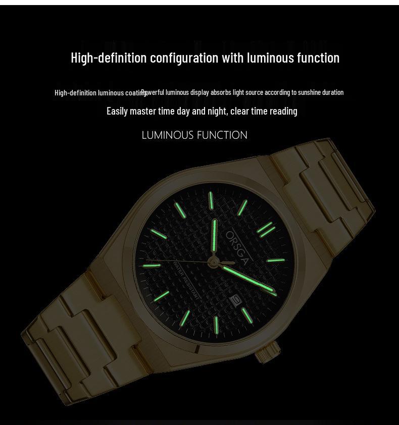 ORSGA Men's Classic Minimalist Quartz Watch with Stainless Steel Band and Date Display
