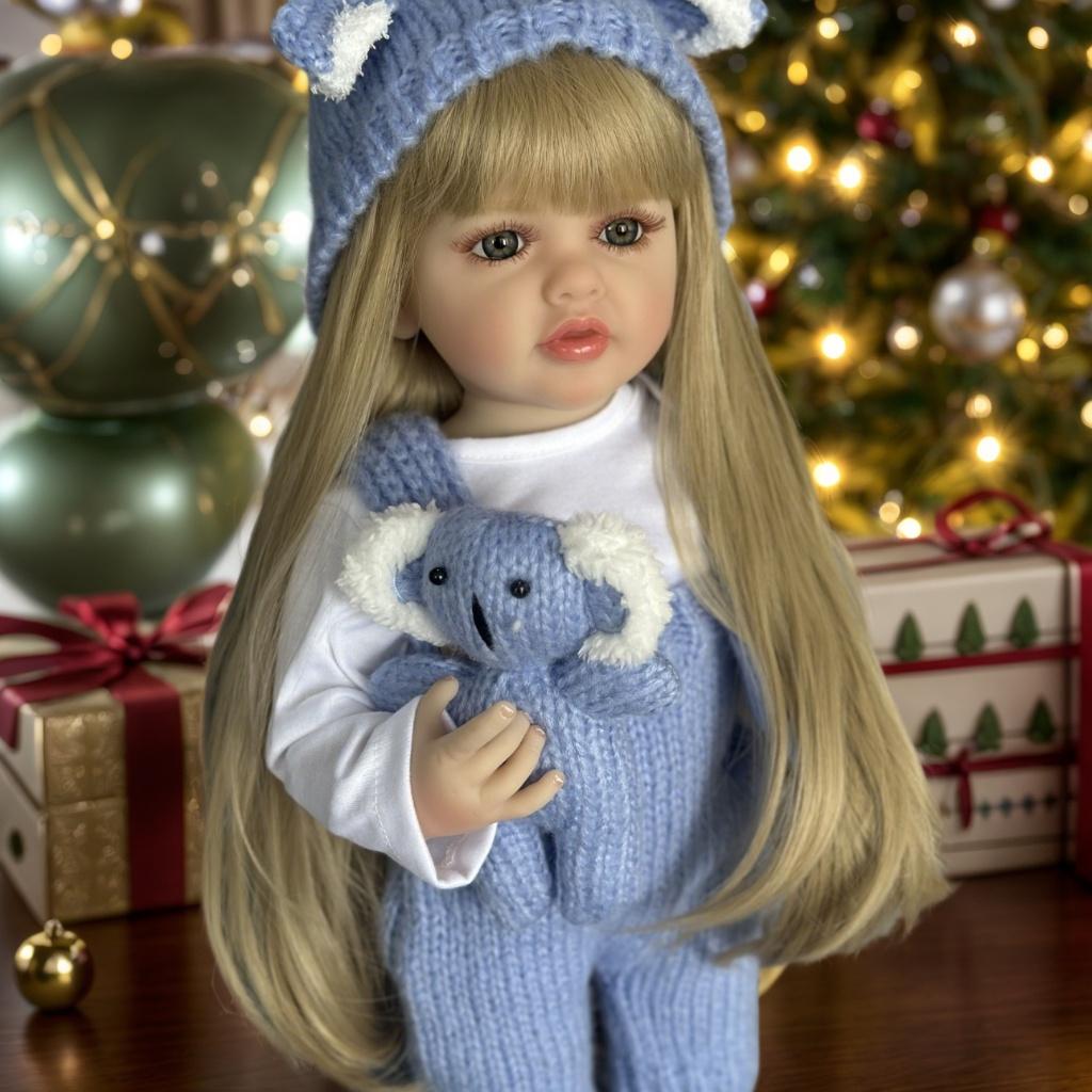 BZDOLL 55cm 22inch Full Vinyl Body Lifelike Reborn Baby Girl Doll Long Hair Princess Toddler Baby Toy Birthday Gift