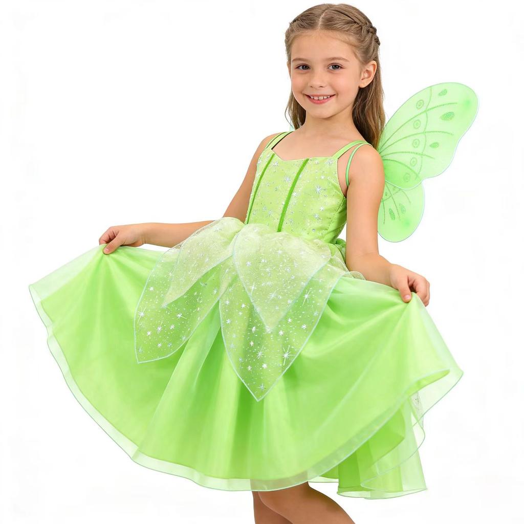 Girls Tinker Bell Costume Cosplay Outfit Polyester for Carnival Halloween Easter Christmas Children's Day Valentine's Day 140cm 9-10 Years Green