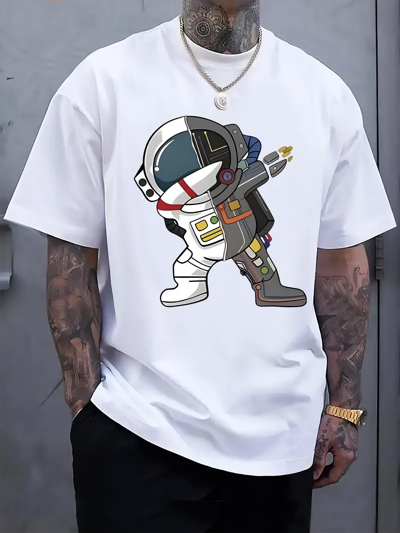 Cartoon Astronaut Print Short-Sleeve Tshirt - Lightweight... L