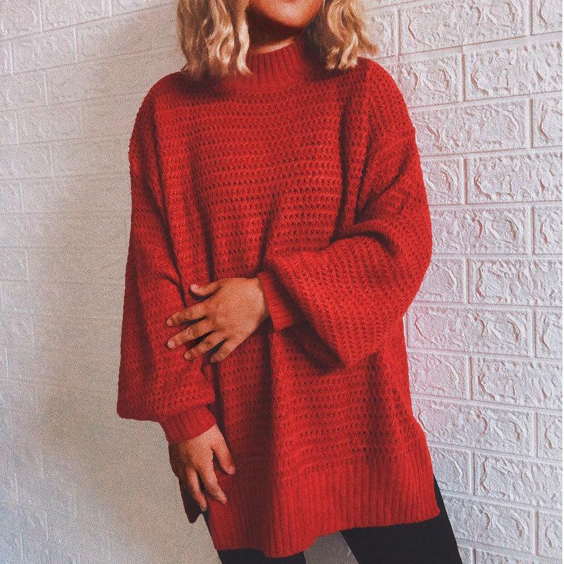 Autumn and Winter New European and American Casual Loose Half High Neck Long Sleeved Knitted Sweater Pullover for Women 3511