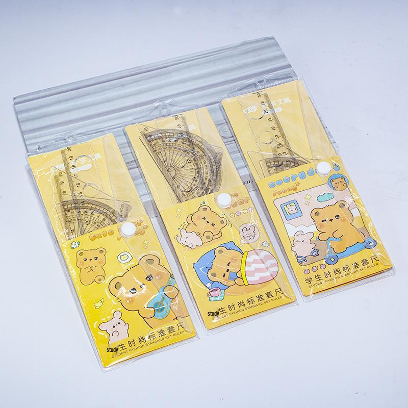 Cute Cartoon Student Ruler Set: Transparent 20cm Straight Ruler, Triangle Ruler, Protractor - 4 Pieces