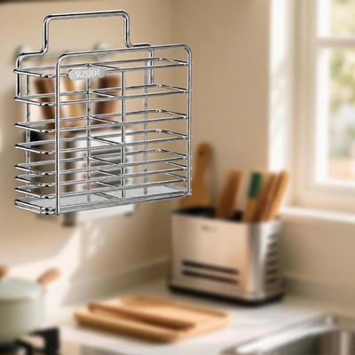 Soporte para Palillos Utensilios de Cocina Montaje en Pared Jaula para Utensilios del Hogar con Bandeja Drenante para