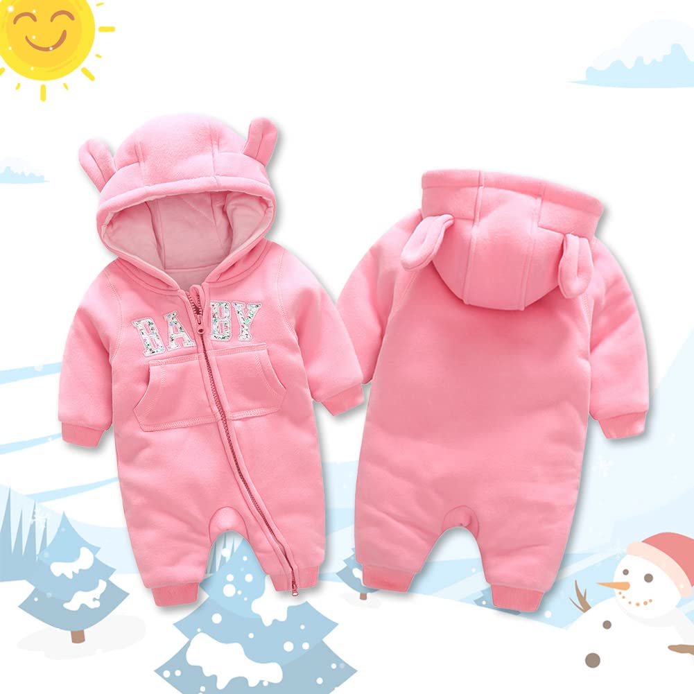 Elf Baby Baby Clothes Romper with Hood Bear Ears Long Sleeves Cold Weather Clothing [Fairy Baby] Autumn/Winter (6M, Pink)