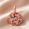 Luxury Female Crystal Rainbow White Zircon Stone Round Flower Pendant Necklace Vintage Rose Gold Color Wedding Jewelry For Women