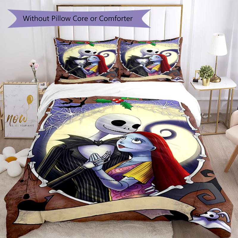 3pcs The Nightmare Before Christmas Bedding Set Duvet Cover Closure Includes 1 Duvet Cover & 2 Pillowcases, Soft and Comfortable for All Seasons.