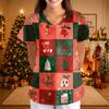 Women's Christmas Print Short Sleeve V-Neck Loose Fit Caregiver Uniform with Pockets