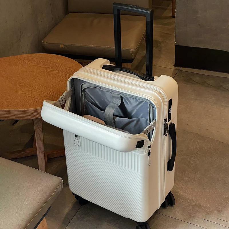 20" Leather Carry-On Business Suitcase with Front Opening & Combo Lock for Men & Women
