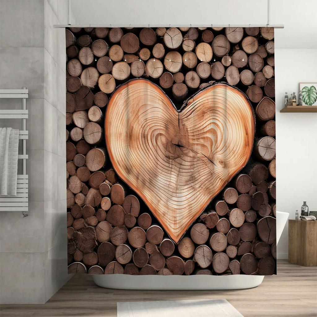 3D Wooden Heart Shower Curtain | Rustic and Romantic Bathroom Decor