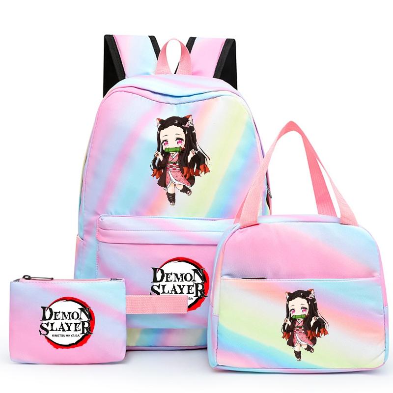 3ks/set Anime Demon Slayer Batoh pro dívky Chlapci Back To School Bag with Lunch Bag Student Bookbag Muži Ženy Cestovní taška Mochil