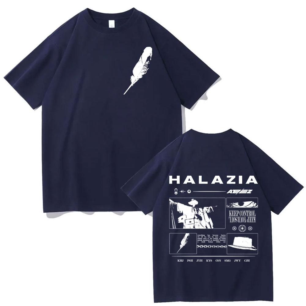 Kpop ATEEZ Halazia Grafik T-Shirts Herren Damen Mode Hip Hop Vintage Kurzarm-T-Shirt Lässig Reine Baumwolle Übergroße T-Shirts