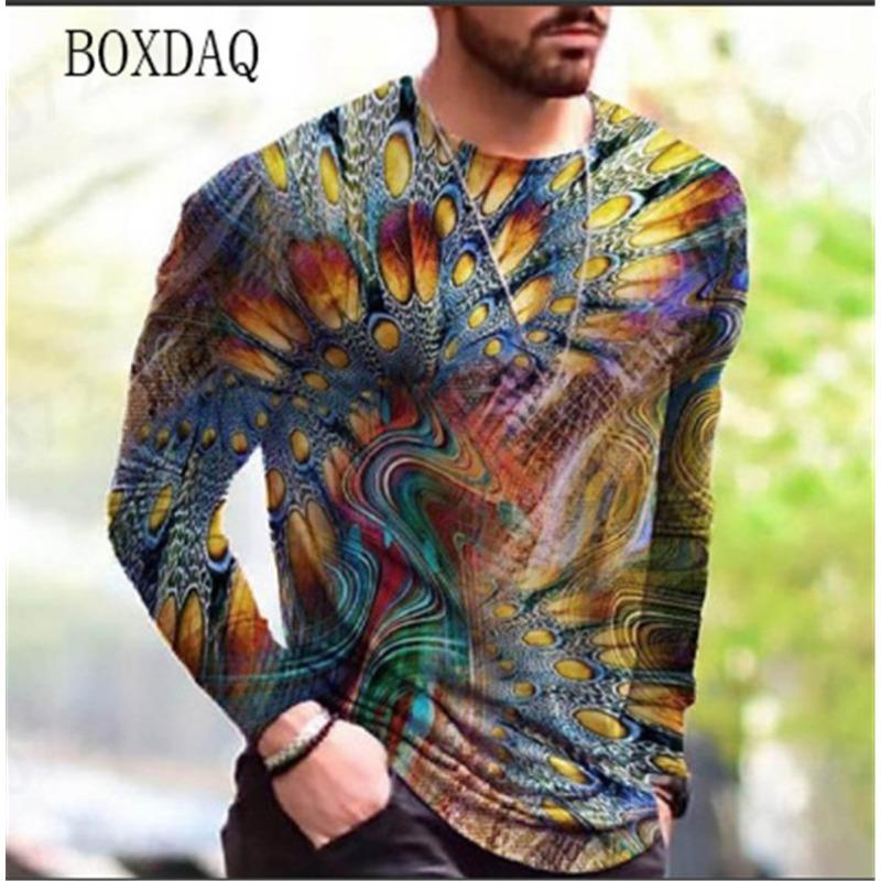 Langarm T-Shirts für Herren im Vintage-Stil Frühling Herbst 3D-Druck Street Übergroße Oberteile 6XL Übergröße Locker Lässig Rundhals T-Shirt