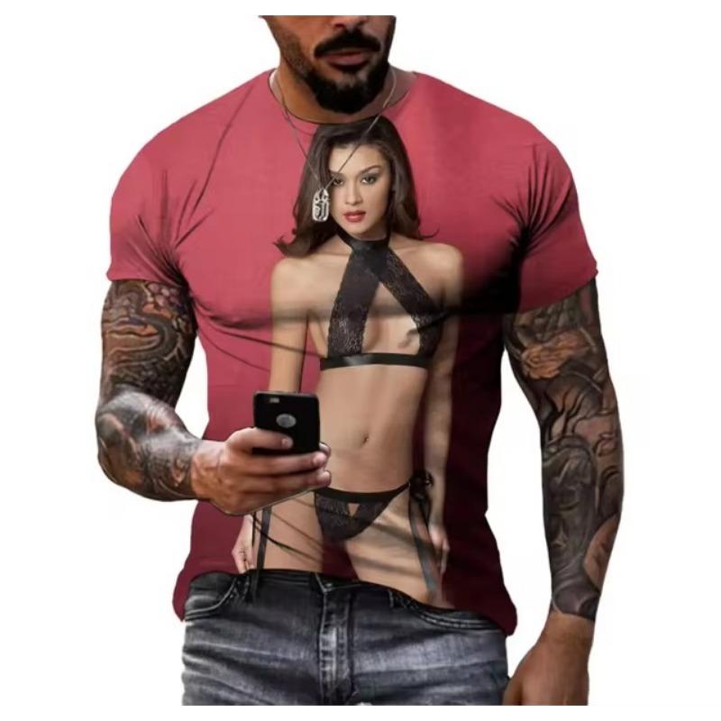 Sommer Kreative Sexy Schönheit 3D Bedrucktes T-Shirt Mode Übergroßes Rundhals-Lässiges Kurzarmhemd Für Herren