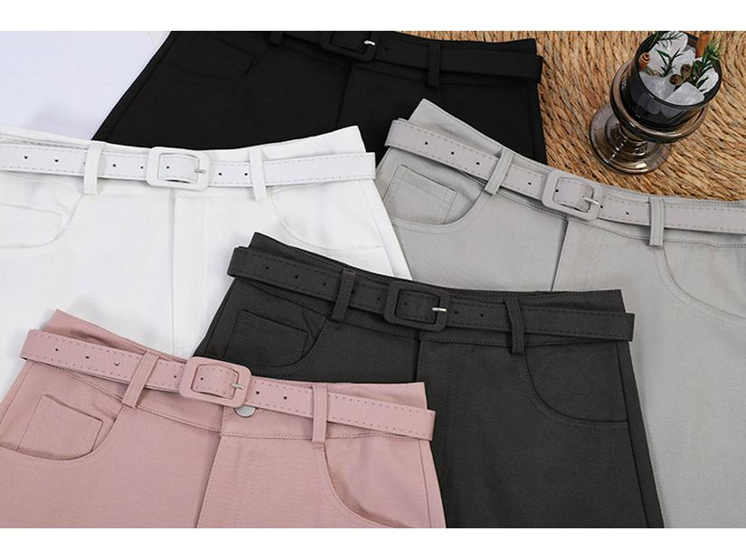 Fei Yuan A-line Skirt for Women with Belt and Double Pockets - Anti-exposure, Solid Color, Short, Petite Fit.