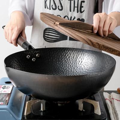Czyste żelazo wok żeliwna patelnia Niepowlekana Garnek Ogólnego użytku do kuchenki gazowej i indukcyjnej 32cm Chiński wok Naczynia kuchenne Patelnia