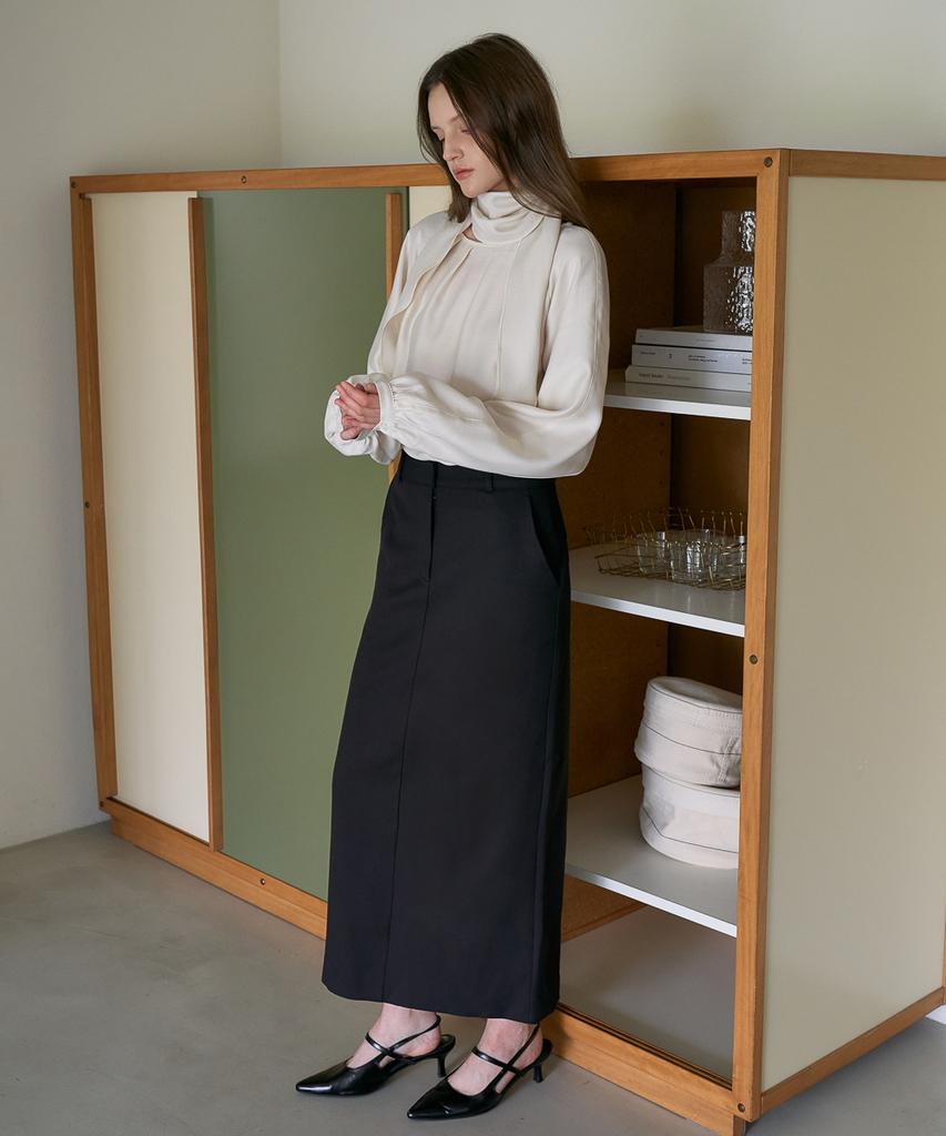 DEHEVE Wool Waist Drape Blouse [Cream]