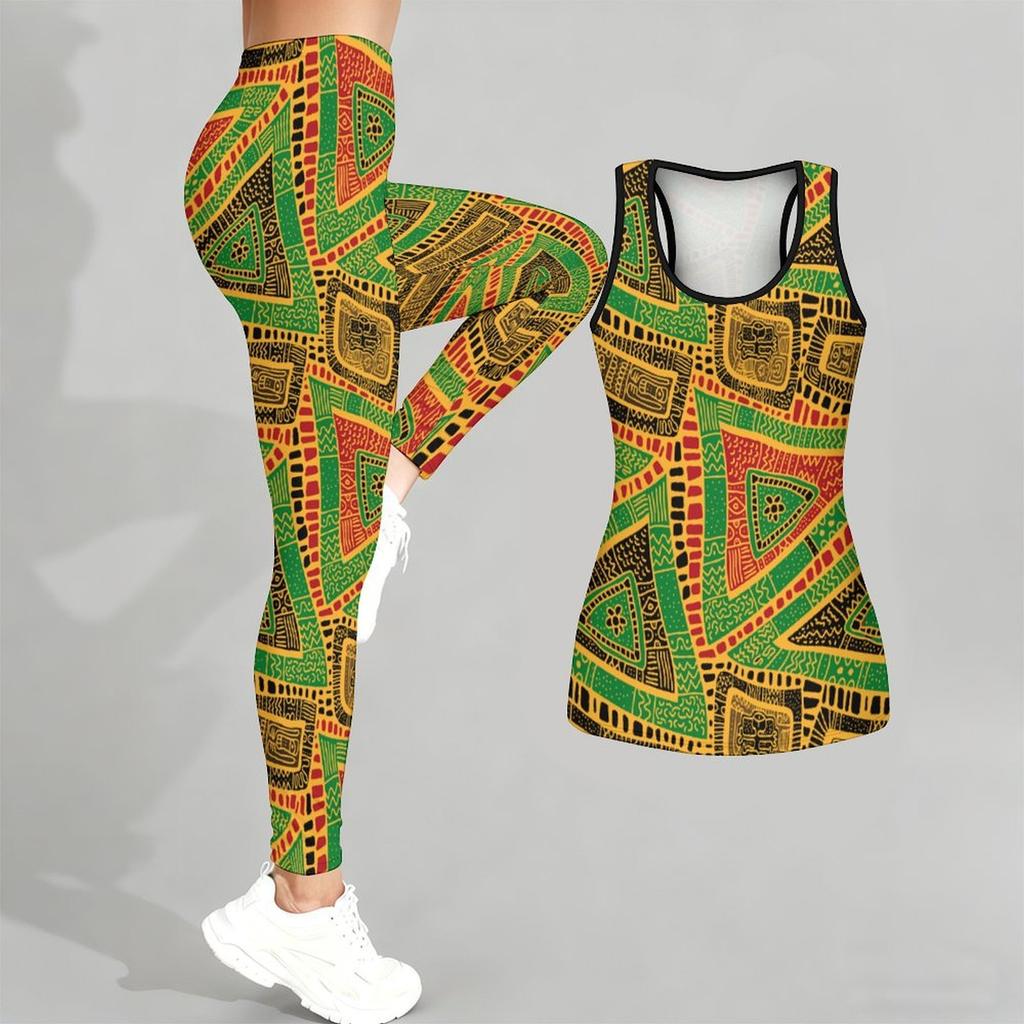 Leopard Print and GeometryPattern Print Yoga Outfit for Women Fashion Workout Leggings Fitness Sports Casual Yoga Set Sports Suit