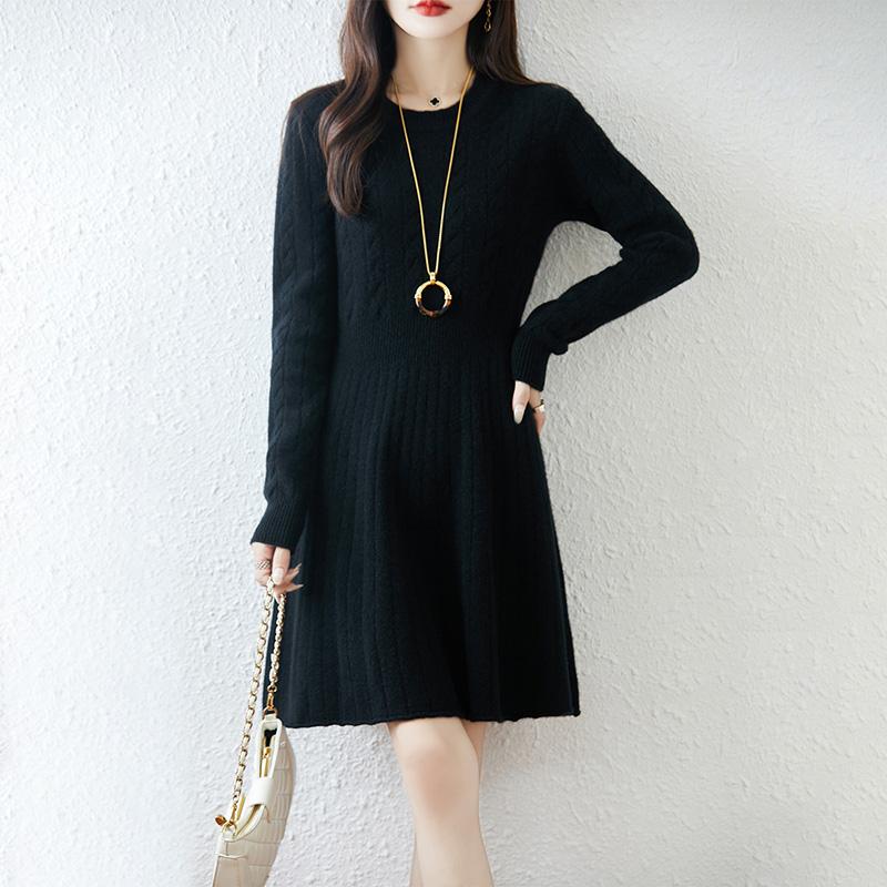 Women Sweater Dress 100% Wool MODERN NEW SAGA O-neck Knit Long Pullover Winter Jumpers Wool Long Dress Female